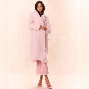 LoveShackFancy Baileene Faux Shearling Coat, Pale Pink, Oversized Teddy Coat XS
